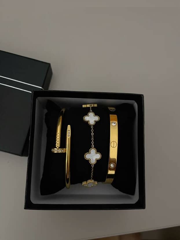3-in-1 Luxury Bracelet Set (Love Bangle - Nail Bangle - Clover Chain)