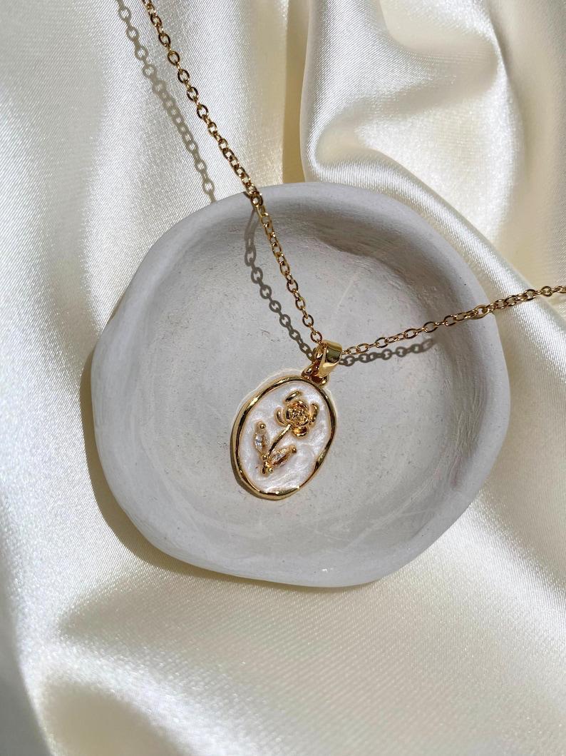 Gold Rose Wax Seal Pendant with Pearl – Vintage Inspired Necklace