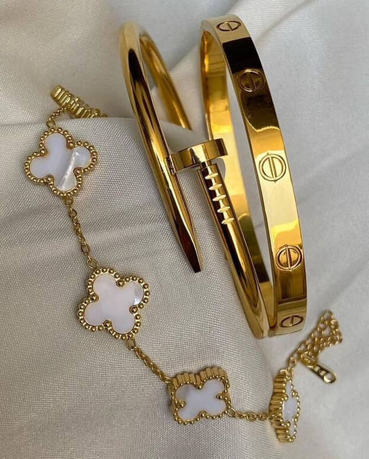 3-in-1 Luxury Bracelet Set (Love Bangle - Nail Bangle - Clover Chain)