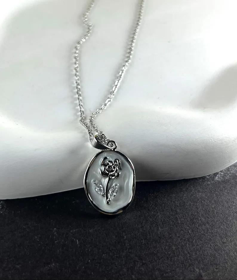 Silver Rose Wax Seal Pendant – Minimal Floral Necklace