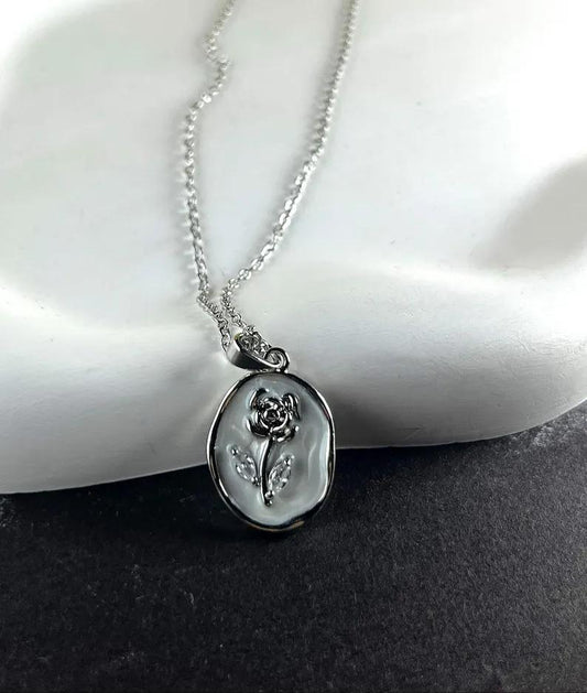 Silver Rose Wax Seal Pendant – Minimal Floral Necklace