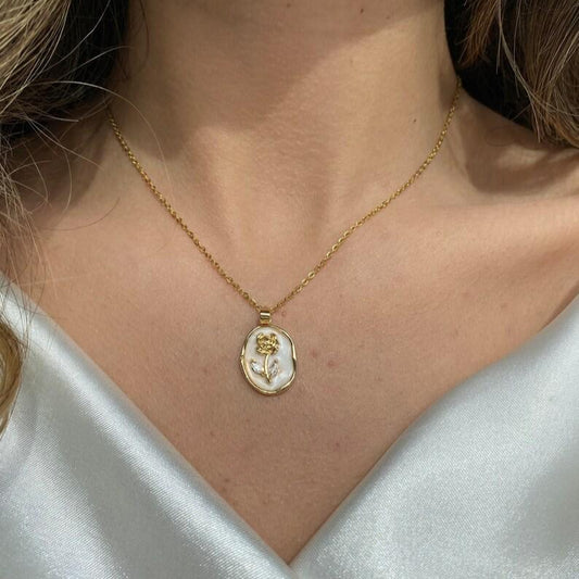 Gold Rose Wax Seal Pendant with Pearl – Vintage Inspired Necklace