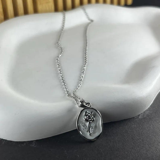 Silver Rose Wax Seal Pendant – Minimal Floral Necklace