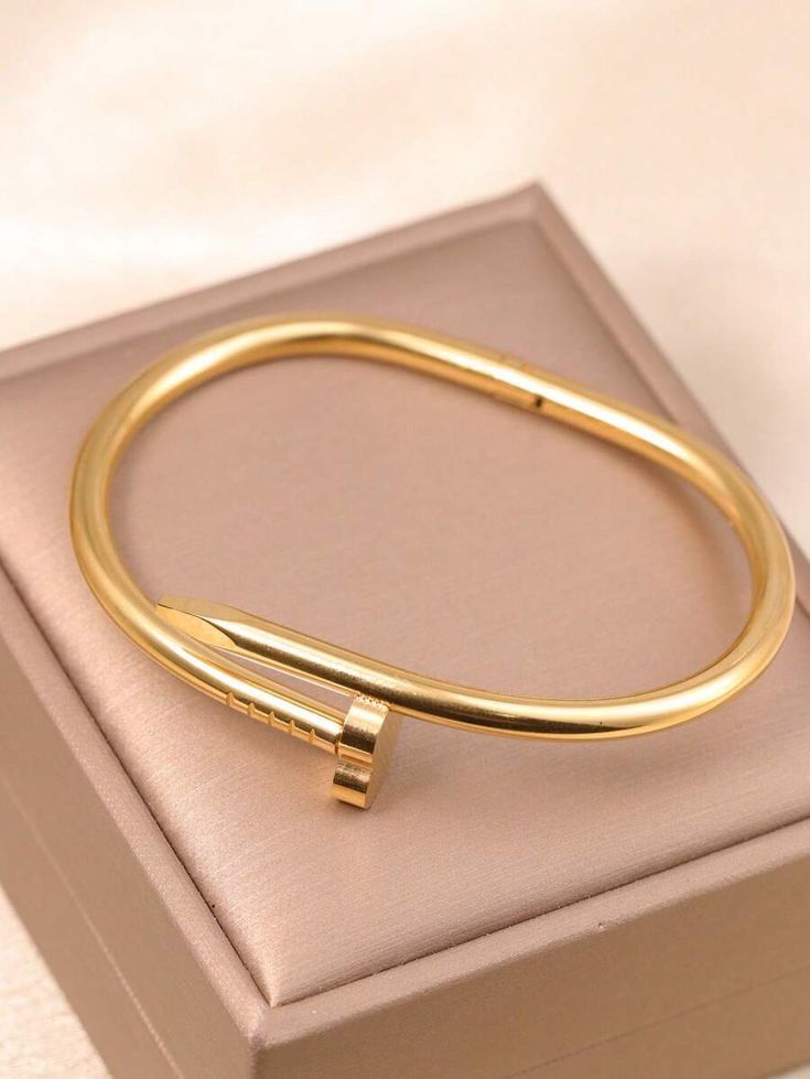 Golden Nail & Screw Design Bracelet Pair – Unisex Artificial Bangles with Stones